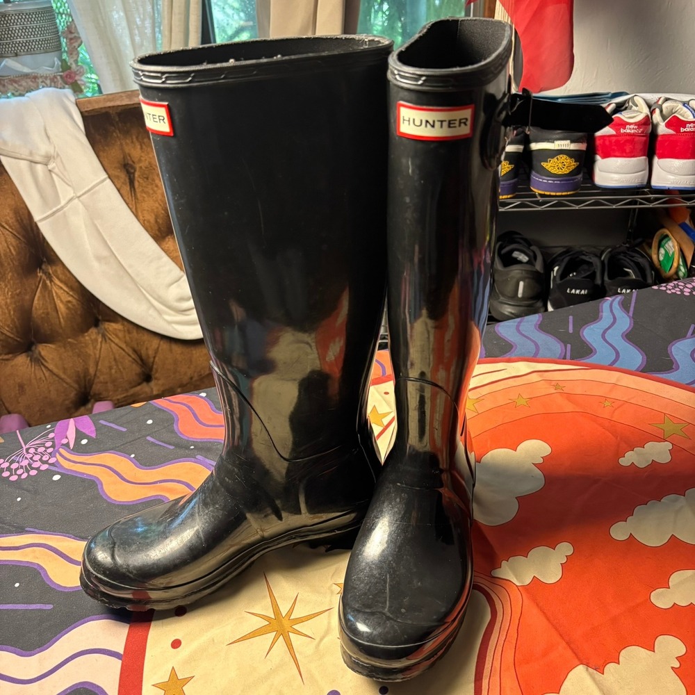 Hunter Boots Original Tall Gloss Rain Black Waterproof Rubber US 7F 6M EU 38